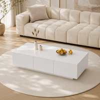Table basse blanche laquée avec rangement et tiroirs design – Ouverture par pression 3