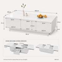 Table basse blanche laquée avec rangement et tiroirs design – Ouverture par pression 7