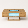 Table basse bois et verre moderne avec LED et rangements – Vitrine LED & 2 tiroirs