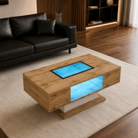 Table basse bois et verre moderne avec LED et rangements – Vitrine LED & 2 tiroirs 3