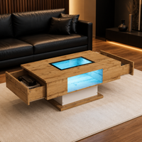Table basse bois et verre moderne avec LED et rangements – Vitrine LED & 2 tiroirs 4