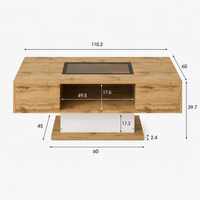 Table basse bois et verre moderne avec LED et rangements – Vitrine LED & 2 tiroirs 7