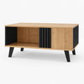 Table basse rectangulaire design moderne – Bois & noir, tiroir et niches