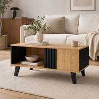 Table basse rectangulaire design moderne – Bois & noir, tiroir et niches 3