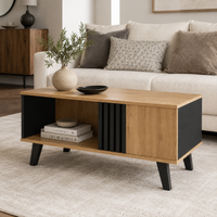 Table basse rectangulaire design moderne – Bois & noir, tiroir et niches 4