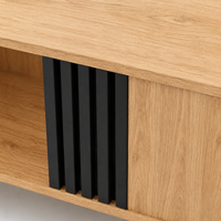 Table basse rectangulaire design moderne – Bois & noir, tiroir et niches 5