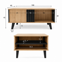 Table basse rectangulaire design moderne – Bois & noir, tiroir et niches 7