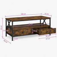 Table basse bois rectangulaire avec rangement style campagne – 2 tiroirs & compartiment 6