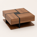 Table basse carrée bois et noir avec tiroirs de rangement – 4 tiroirs & plateau inférieur