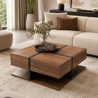 Table basse carrée bois et noir avec tiroirs de rangement – 4 tiroirs & plateau inférieur 2
