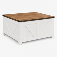 Table basse carrée à plateau relevable en bois design – Relevable & station de charge 1