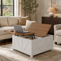 Table basse carrée à plateau relevable en bois design – Relevable & station de charge 3