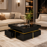 Table basse carrée noire et dorée avec rangements design – Accents dorés & 2 tiroirs 2