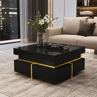 Table basse carrée noire et dorée avec rangements design – Accents dorés & 2 tiroirs 3