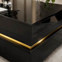Table basse carrée noire et dorée avec rangements design – Accents dorés & 2 tiroirs 4
