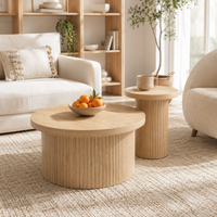 Table basse gigogne en bois design – Rondes en bois naturel, 2 tables 2