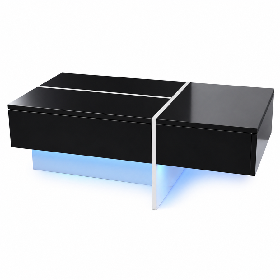 Table basse design noire avec finition blanche avec LED – 3 tiroirs & LED connectée