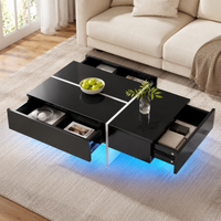 Table basse design noire avec finition blanche avec LED – 3 tiroirs & LED connectée 3