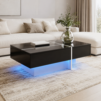 Table basse design noire avec finition blanche avec LED – 3 tiroirs & LED connectée 4