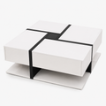 Table basse carrée moderne noire et blanche avec rangements – 4 tiroirs & niche