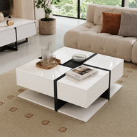 Table basse carrée moderne noire et blanche avec rangements – 4 tiroirs & niche 2
