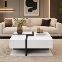 Table basse carrée moderne noire et blanche avec rangements – 4 tiroirs & niche 5
