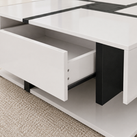 Table basse carrée moderne noire et blanche avec rangements – 4 tiroirs & niche 6