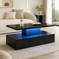 Table basse rectangulaire noire à double plateau avec LED et rangement – LED 16 couleurs 2
