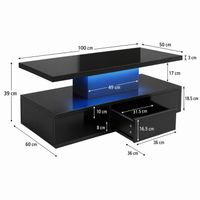 Table basse rectangulaire noire à double plateau avec LED et rangement – LED 16 couleurs 7