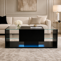 Table basse noire avec étagères en verre et éclairage LED – Verre trempé & LED 2