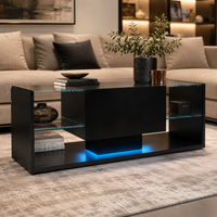 Table basse noire avec étagères en verre et éclairage LED – Verre trempé & LED 4