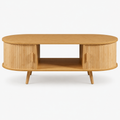 Table basse ovale bois avec rangement au style scandinave – Portes coulissantes