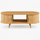 Table basse ovale bois avec rangement au style scandinave – Portes coulissantes