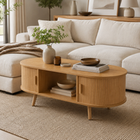 Table basse ovale bois avec rangement au style scandinave – Portes coulissantes 3