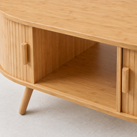 Table basse ovale bois avec rangement au style scandinave – Portes coulissantes 5