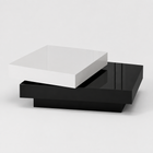 Table basse pivotante moderne à double plateau – Noir & blanc laqué, rangement 2 niveaux