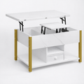 Table basse relevable extensible effet marbre blanche – 4 en 1, relevable & extensible