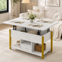 Table basse relevable extensible effet marbre blanche – 4 en 1, relevable & extensible 4