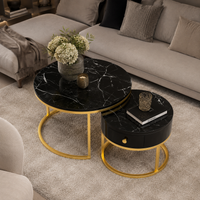 Table basse ronde gigogne effet marbre design noir – Métal doré, 2 tables 3