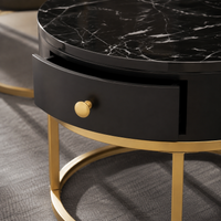 Table basse ronde gigogne effet marbre design noir – Métal doré, 2 tables 6