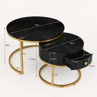 Table basse ronde gigogne effet marbre design noir – Métal doré, 2 tables 7