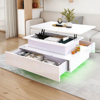 Table basse relevable moderne avec LED et tiroirs – Plateau relevable & LED 16 couleurs 3