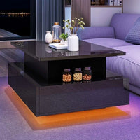 Table basse relevable rectangulaire bois avec éclairage LED – Plateau relevable & LED 3